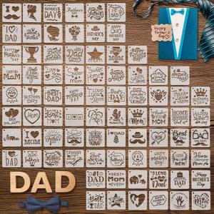 Teling 80 Pcs Father's Day Stencil Mother's Day Stencils Reusable Painting Father Cookie Stencils Plastic Artists Drawing Mom Letter Stencil Templates Mold Tools for Party Painting Cake Baking Dessert