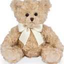 Bearington Tate Teddy Bear Stuffed Animal - 18" Soft Teddy Bear Plush Toy - Classic Design Cuddly Bears with Satin Bow - Adorable Floppy Beige Plush Animal Gift for Kids and Toddlers