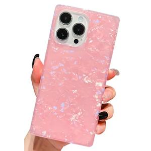 KERZZIL Elegant Girly Mother Shell Pearl Pattern Compatible with iPhone 14 Rectangle Edge Case, Slim Soft TPU Silicone Protective Bumper Cases Cover(Pink Pearl,14)