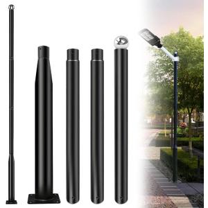 Street Light Pole 13Ft, Outdoor Adjustable Metal Street Lamp Post, Solar Street Light Pole for Street, Patio, Backyard, Basketball Court, Park, with Mounting Rebar Cage