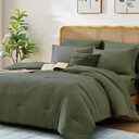 WRENSONGE King Size Comforter Set- 7 Pieces Soft Olive Green Bed in a Bag King with Fitted Sheet, Flat Sheet, 2 Pillow Shams, and 2 Pillowcases-Warm King Bedding Set for All Season