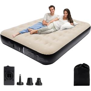 Oversized Twin XL Air Mattress with Built-in Pump, Quick One-Click Inflation & Deflation,Portable Inflatable Mattress Blow up Bed for Home, Camping and Office 10Inch (Black and White)