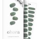 ohora Semi Cured Gel Nail Strips (N Cream Leaf) - Green, Solid, Works with Any UV/LED Lamps, Salon-Quality, Long Lasting, Easy to Apply & Remove - Includes 2 Prep Pads, Nail File & Wooden Stick