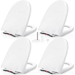 4 Pack Toilet Seat U Elongated Quiet Close PP Material Heavy Duty White Toilet Seat Replacement, Quick Release Flip Hinges, Easy Cleaning