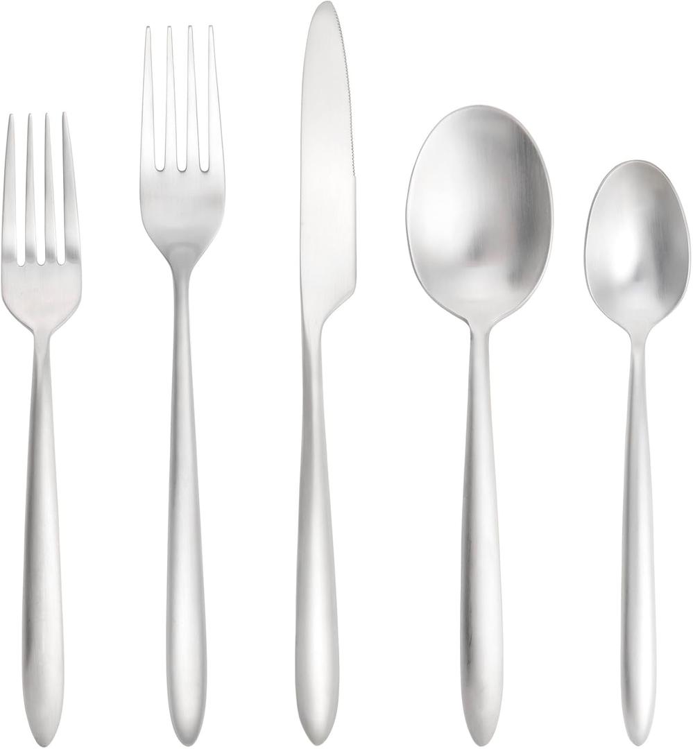 Fortessa Velo Brushed Flatware Set, 20-Piece, Brushed Stainless