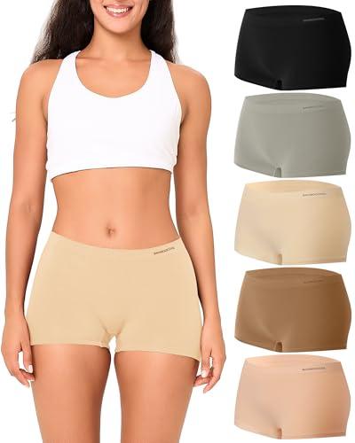 BAMBOO COOL Women's Boyshort Panties Seamless High Waist Underwear Stretchy Moisture Wicking Boxer Briefs for Ladies 5 Pack Size Large