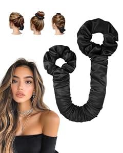 BONNET QUEEN Satin Heatless Hair Curler, Overnight Curls for Long Hair, Ultra Soft Daily Use of Hair Accessories & 2 Scrunchies, Damage-Free Styling, Soft Hair Curlers for Overnight, Black