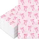JarThenaAMCS 100 Pcs Pink Bow Paper Guest Napkin Cute Bowtie Napkin Disposable Hand Towel Napkins for Valentine's Day Home Bathroom Party Supplies