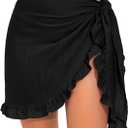 Tournesol Women's Sarong Short Beach Cover Up Skirt Sheer Bikini Wraps Ruffle Hem Swimsuit Coverups for Swimwear Black Large