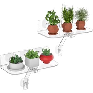 Clear Acrylic Windows Plant Shelves, 12 Inch Window Plant Stand with Legs, No Need Drilling Indoor Windows Suction Cup Shelf Wall Shelf for Plants, Home Dcor, Toiletries(2 Pack)