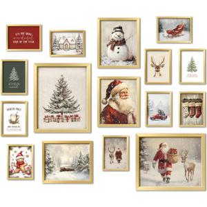 ANERZA 16 PCS Framed Christmas Wall Art Decor, Vintage Gallery Wall Frame Set Prints for Bedroom Bathroom, Winter Posters for Living Room Aesthetic, Dorm Home Artwork Collage Kit, Christmas Gifts (12"x15" Framed)