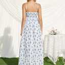 KUTUMAI Summer Lace V Neck Maternity Maxi Dresses for Women 2026 Casual Floral Long Flowy Photoshoot Baby Shower Dress (Blue, M)