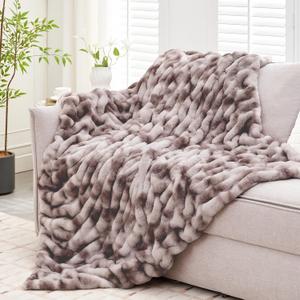 Ultra Soft Luxury Faux Fur Throw Blanket for Couch, Fuzzy Fluffy Plush Warm Cozy Ruched Blanket for Sofa Bedroom Living Room, Elegant Gift Idea for Women (50"x60",Tie-dye Taupe)