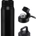 OLDLEY 24 oz Insulated Water Bottle With Straw, Stainless Steel Sports Water Cup Flask with 3 Lids(Straw, Spout and Handle Lid) Double Walled Travel Thermal Canteen Mug,No Silicone Base,Black