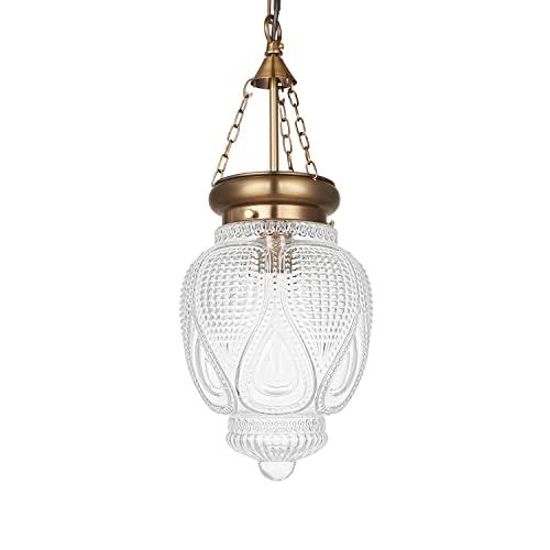 DSMJFU Brass Gold Glass Ceiling Pendant Light Kitchen Island Lighting Farmhouse Vintage Pendant Light Hanging Light Fixture for Dining Room, Entryway, Sink, Breakfast Nook