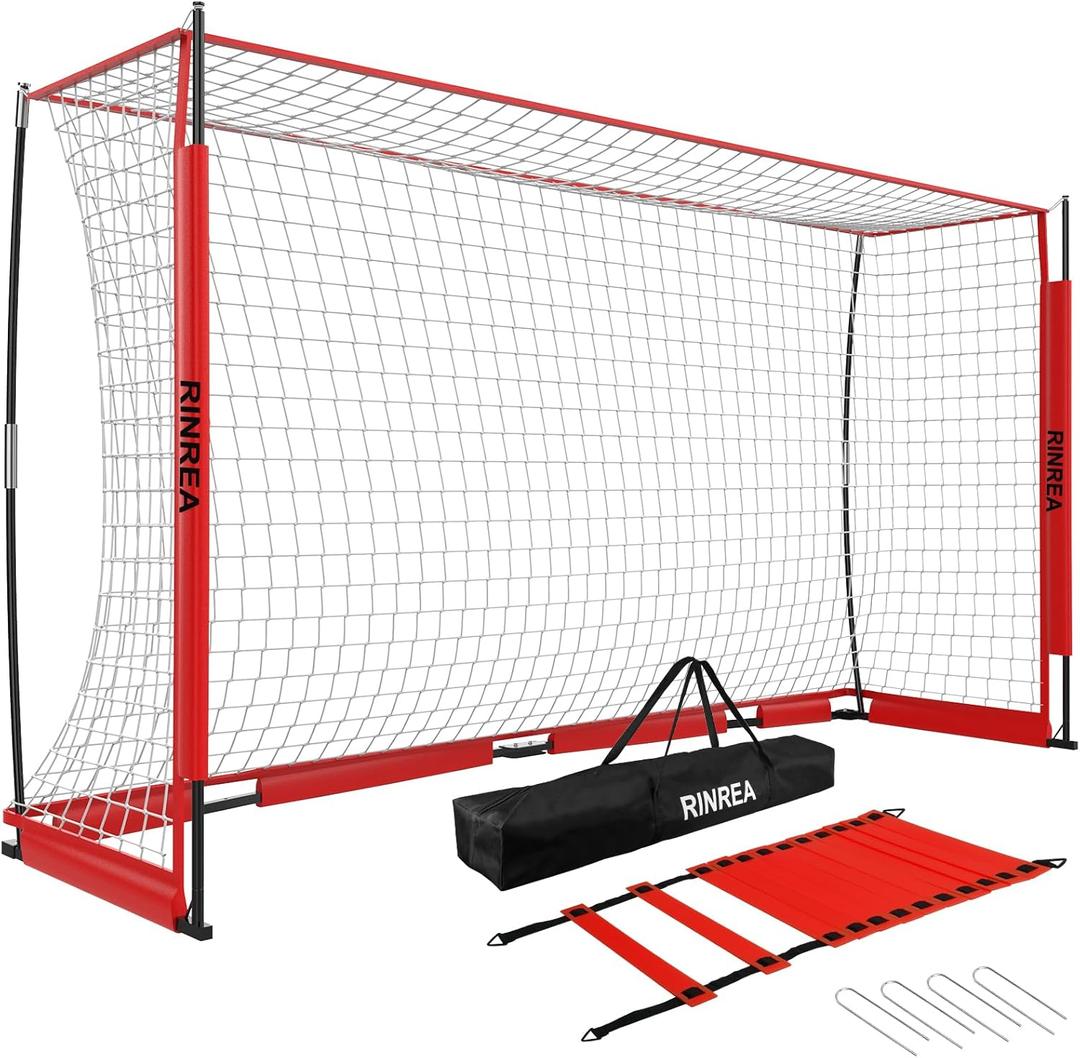 Portable Soccer Goal, Collapsible Soccer Goal Net Metal Base, Quick Setup Soccer Training Equipment with 1 Carry Bag, 1 Agility Ladder, 4 Ground Nails (Standard Red)
