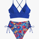 ZAFUL Women Tankini Set, Ribbed High Cut Surplice Swimsuit Bathing Suit with Spaghetti Straps, 4-d Blue, S