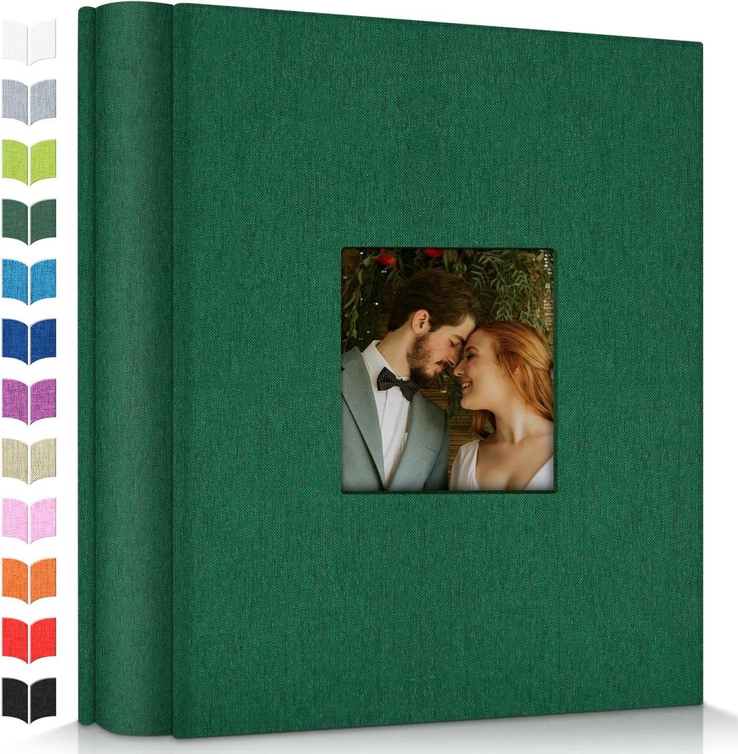 Artfeel Photo Album 4x6 with 600 Pockets,Slip-in Picture Albums,Linen Cover Memory Book with Front Window,White Page Vertical Photo Book for Wedding,Family,Anniversare,Baby,Vacation (Dark green)