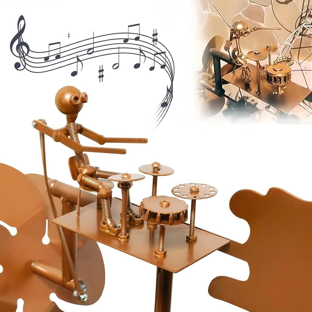 Drummer Windmill, 2025NEW Wind Spinners for Yard and Garden, Handmade Metal Rock Band Windmill, Rockin Art Figurine, Wind-Powered Kinetic Sculpture, Outdoor Decoration
