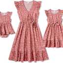 IFFEI Mommy and Me Dresses Outfits Family Matching Dots Pink Ruffle Flutter-Sleeve Dress for Mother and Daughter 9-12M Pink