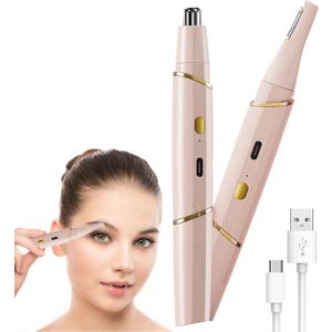 Nose Hair Trimmer and Eyebrow Trimmer for Women, 2 in1 Rechargeable Electric Shaver Razor Facial Hair Trimmer for Nose Ear Eyebrow, Pink