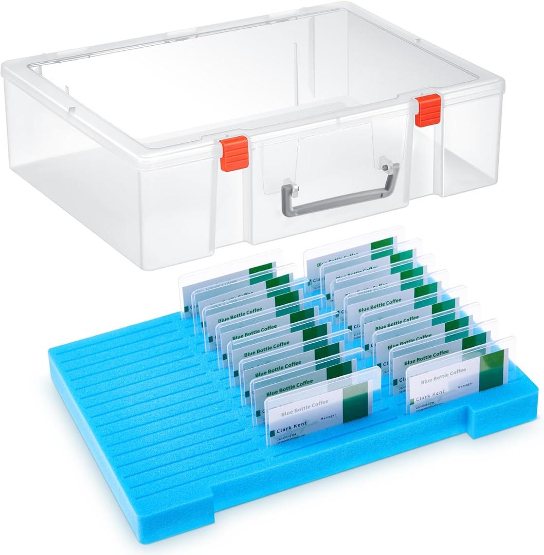 Chunful 1 Pc Name Tag Holder with Case, Foam Name Badge Storage Tray Holds 48 Badges ID Badge Tray Organizer for Desk Classroom Office School, 14 x 10.6 x 4 in (Transparent)