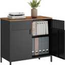 SONGMICS Storage Cabinet, Metal Cabinet, Sideboard with 2 Doors, 15.7 x 31.5 x 29.9 Inches, Magnetic Closure, Adjustable Shelf, Steel Frame, Rustic Brown and Black ULSC102B01