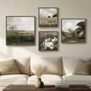4 Piece Framed Vintage Landscape Wall Art for Living Room, Large Rustic Farmhouse Canvas Pictures Artwork for Walls, French Country Botanical Prints Paintings for Bedroom and Dining Room Wall Decor, 24" H X 30" W