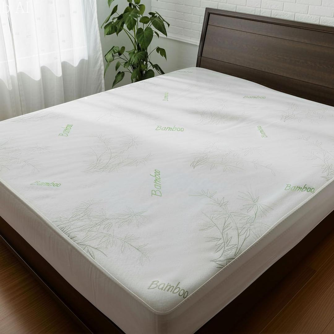Waterproof Mattress Protector Cover- Bamboo Viscose 260 GSM mattress cover, Breathable, Noiseless, Fitted style, Fits upto 15 Inches deep mattress (Twin)