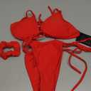 Women Two Piece Thong Bikini Set Sexy Halter Triangle Swimsuit String Brazilian Bathing Suits (Small, Red)