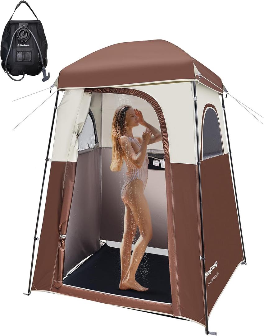KingCamp Shower Tent Oversize Outdoor for Camping Dressing Portable Shelter Changing Room Privacy Single, Coffee 66x66x85"