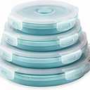 CARTINTS Silicone Collapsible Food Storage Containers-Prep/Storage Bowls with Lids  Set of 4 Round Silicone Lunch Containers  Microwave and Freezer Food Containers (Blue)