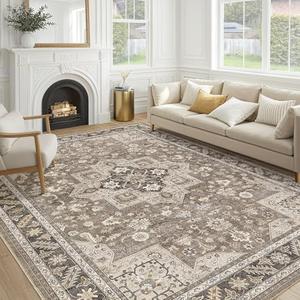 Vintage Living Room Area Rug 5x7 - Large Soft Washable Oriental Traditional Distressed Farmhouse Rugs for Bedroom - Indoor Floor Accent Carpet for Home Office House Decor - Brown