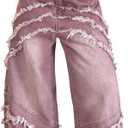 Womens Baggy Jeans Wide Leg Denim Pants Y2k 90s Vintage Hip Hop Loose Long Trousers Streetwear (Red, M)