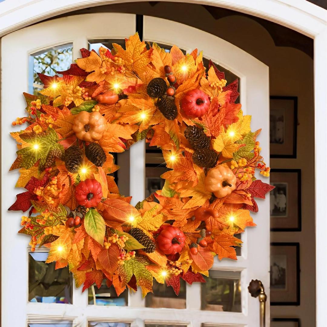 Fall Decorations Fall Wreath, 22 Inch Fall Wreaths for Front Door, Autumn Wreath with Pumpkins Pinecones for Home Wall Fall Decor