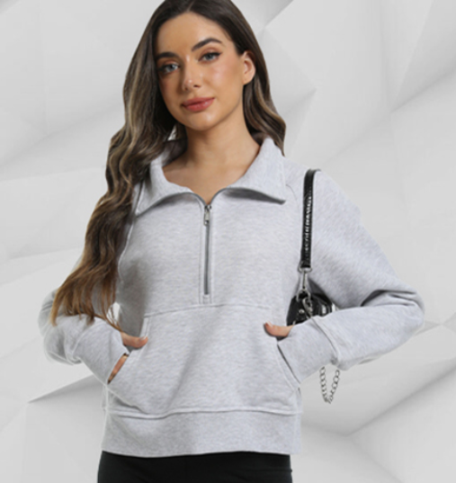 XFIFM 1 Pack Womens Sweatshirt Half Zip Cropped Pullover Fleece Quarter Zipper Hoodie 2025 Fall Fashion Outfits Clothes, Light Gray, S