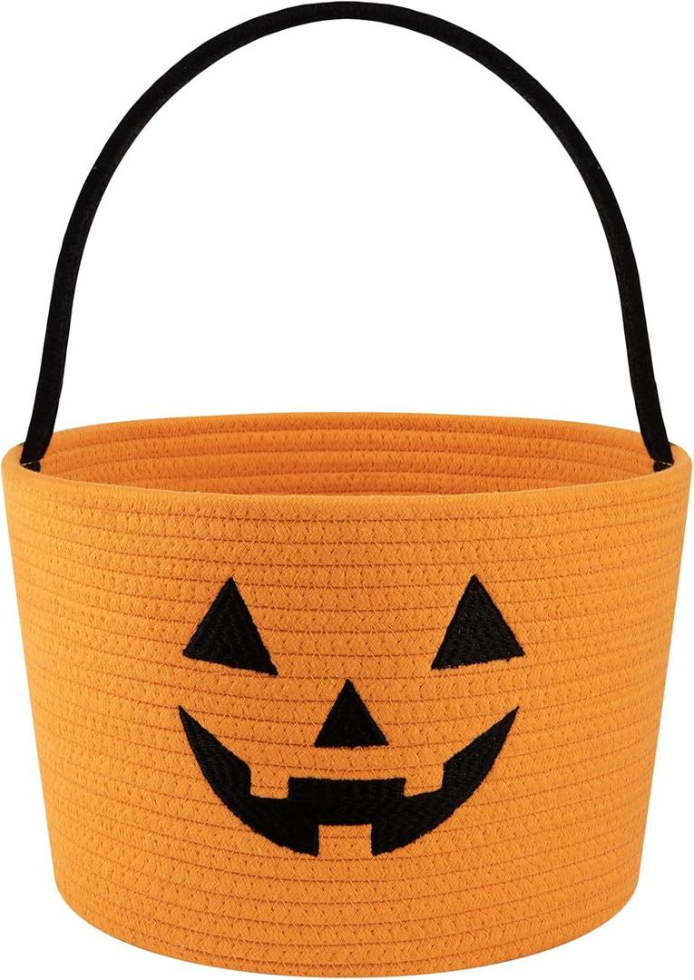 Halloween Bucket for Kids, Pumpkin Basket with Handle, Trick or Treat Candy Buckets, Orange Halloween Decorations Party Favors-Big Pumpkin Bucket (Large)