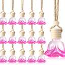 20 Pieces Hanging Car Air Freshener Gradient Pink Diffuser Bottles Empty Glass Perfume Refillable Essential Oil Aromatherapy Diffuser Pendant for Auto Interior Accessories(Flower Style)