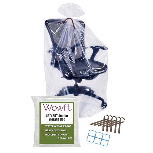 Wowfit 5 CT 45x65 inches Extra Large Clear Plastic Bags Perfect for Car Seat, Luggage, Suitcase, Stroller, Chair, Kids Bike and Attic Storage (3 Mil Flat Bags)