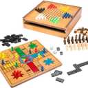 7-in-1 Combo Board Game and Chess Set - with Ludo, Backgammon, Checkers, Chinese Checkers, Dominoes, and Tic-Tac-Toe - by Hey! Play!
