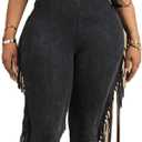 YOOTIKO Womens Sexy V Neck Bodycon Jumpsuit Tassels Fringe Pants Clubwear Casual Outfits Cute Romper (XL, Black)