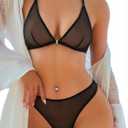 SOLY HUX Women's Sheer Mesh See Through Lingerie Sexy Bra and Panty Set 2 Piece Underwear Nightwear (Pure Black), XL