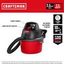CRAFTSMAN CMXEVBE17250 2.5 Gallon 2.5 Peak HP Wet Dry Vac, Portable Shop Vacuum Wet and Dry with Filter Bag, Hose and Attachments for Cleaning in the Home