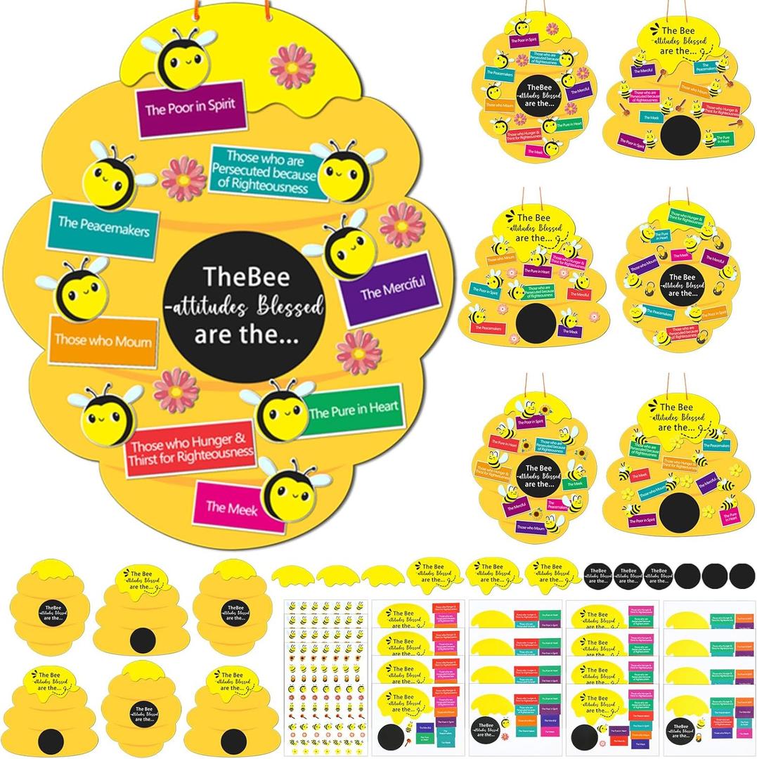 24 Sets Bee Attitude Sign Craft Kit Beatitudes VBS Sunday School Craft Bee Religious Crafts DIY Christian Bible Kit for Preschool Classroom Home Church School Activities Party Supplies