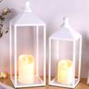 Modern Farmhouse Lantern Decor, 17" 13" Set of 2 Wedding Lantern Centerpiece with Pillar Candle, White Candle Lanterns Decorative for Wedding, Mantle, Porch, Indoor, Outdoor, Valentine Decor
