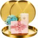 3 Pieces Round Serving Tray Stainless Steel Round Coffee Table Tray Circle Decorative Tray Decorative Vanity Tray Jewelry Makeup Organizer for Bathroom Candle Perfume, Gold