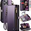 Defencase Compatible with iPhone 14 Pro Max Case Wallet with RFID Blocking Card Holder for Women Men, PU Leather Magnetic Snap Flip Zipper Strap Wallet Phone Case Fit for iPhone 14 Pro Max 6.7, Purple