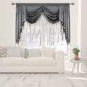 Grey Velvet Window Valances for Living Room Bedroom - Rod Pocket Waterfall Tassels Valance for Window (1 Panel, Grey, W59 inch)