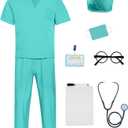 Doctor Costume for Kids - Scrubs Set and Role Play Kit, Pretend Dress Up for Career (10-11 Years/160, Green)