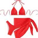 SHENHE Women's 3 Piece Textured High Cut Halter Triangle Bikini Swimsuit with Cover Up, XS
